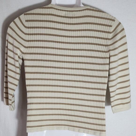 Cj Banks Brown Beige Knit Henlley Sweater 3/4 Sleeve Women's Size Small Soft Top - Picture 2 of 8